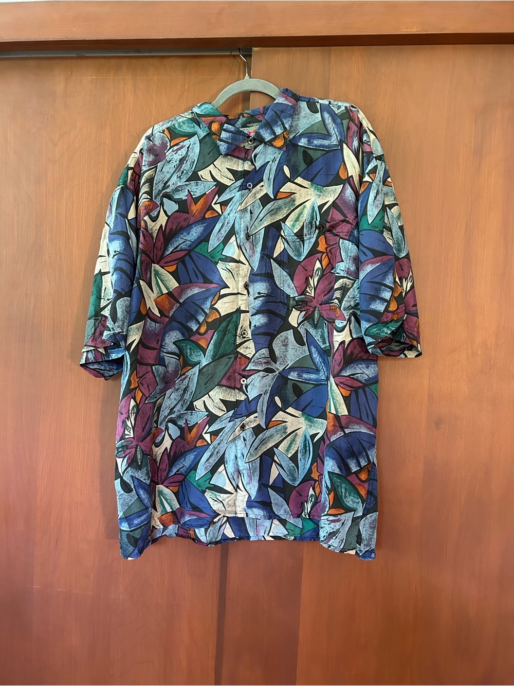 Hilo Hattie Silk Aloha Shirt - Blue, Purple, Orange, Green